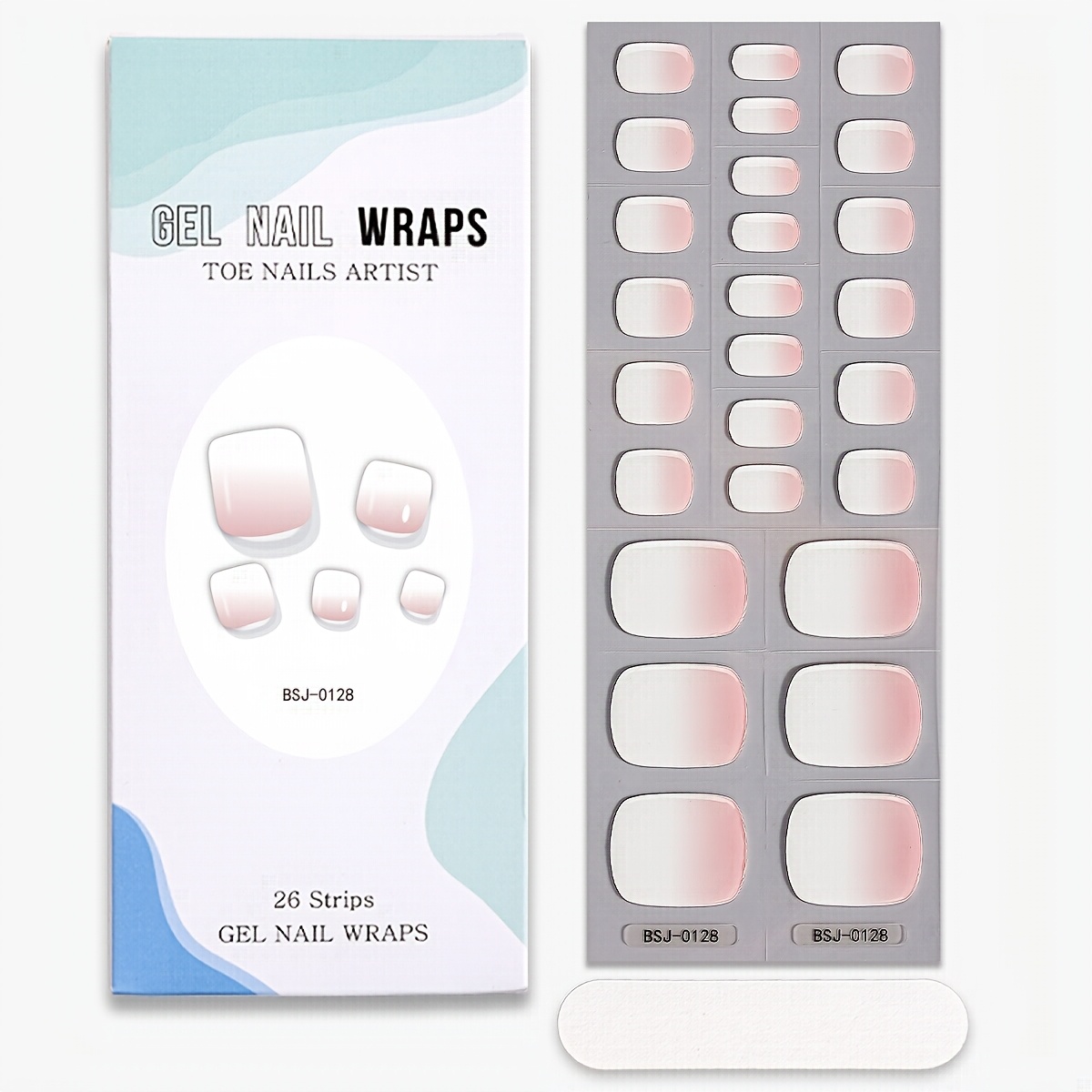 Image of 26pcs Semi Cured Gel Toenail Wraps - Spring/summer White Gel Toenail Strips - Salon-quality, Easy Application Ideal For Women' Nail Stickers