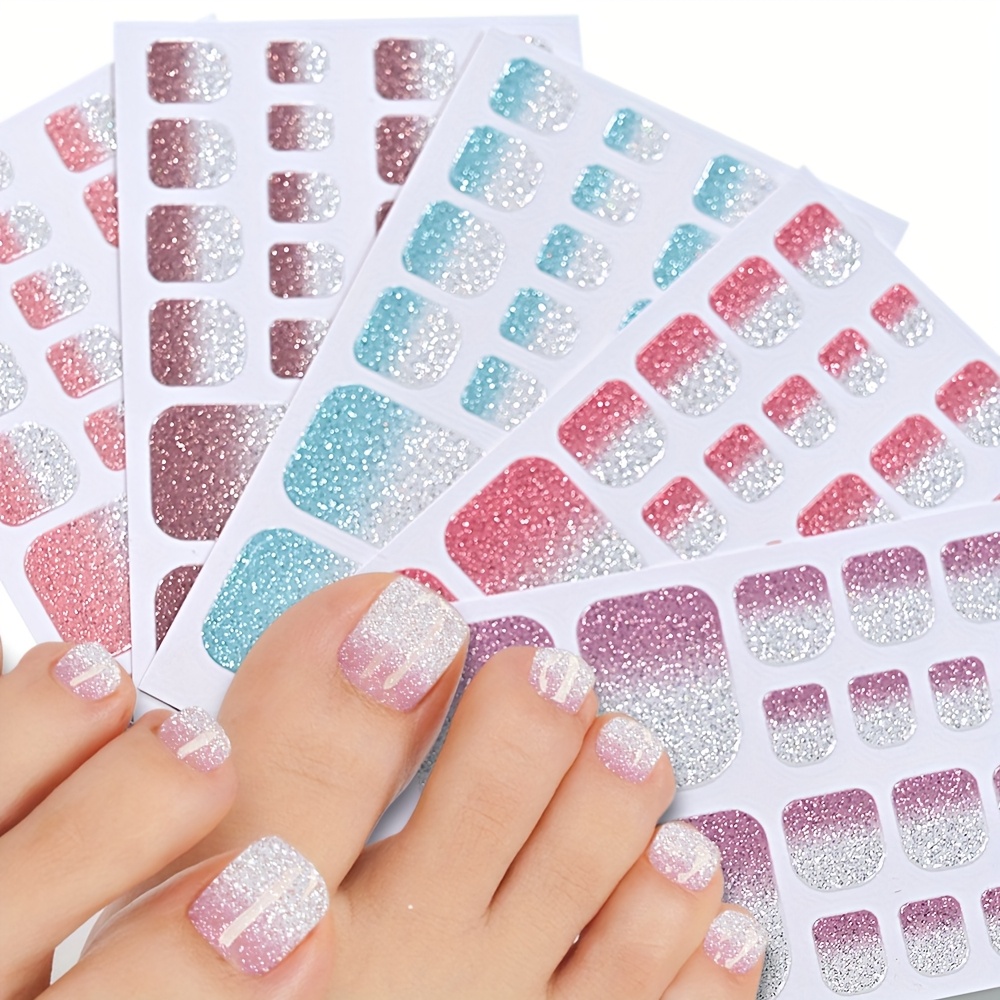 Set Of 5 Toe Nail Decals In Solid And Gradient Glitter Designs - Easy To Apply, Providing For Toenails, Self-adhesive For Pedicures, Perfect For A Stylish And Minimalist , Ideal For , Poolside, Beach