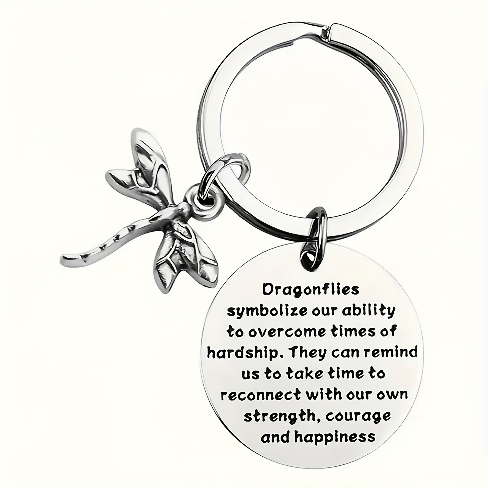 

1pc Inspirational Dragonfly Gift Keychain, Stainless Steel Keychain Engraved With Words Of Encouragement, Gift