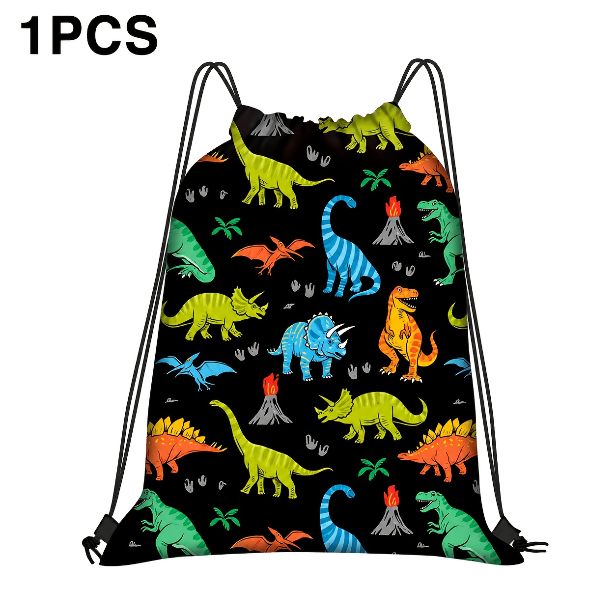 TEMU 1pc Fun Colorful Dinosaur Graffiti Print Drawstring Gym Bag, Practical , Portable And Lightweight, Suitable For Gym, Yoga, Travel, And Fitness