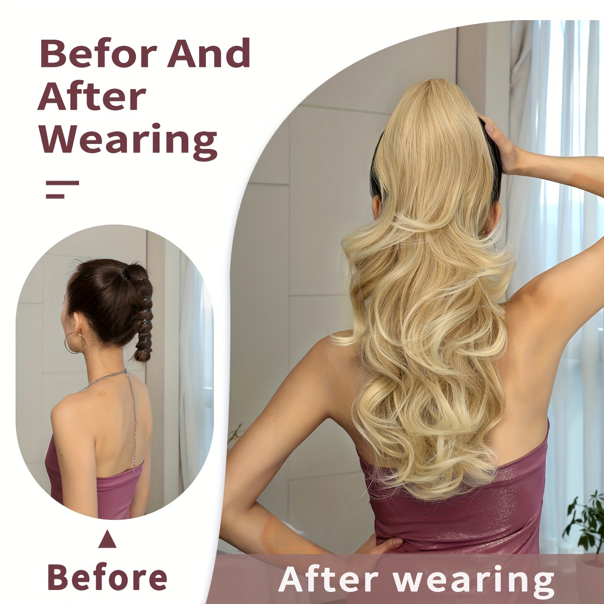 claw ponytail extension 24 inch water wave wavy curly clip in hair extensions soft looking synthetic hairpiece for women details 5