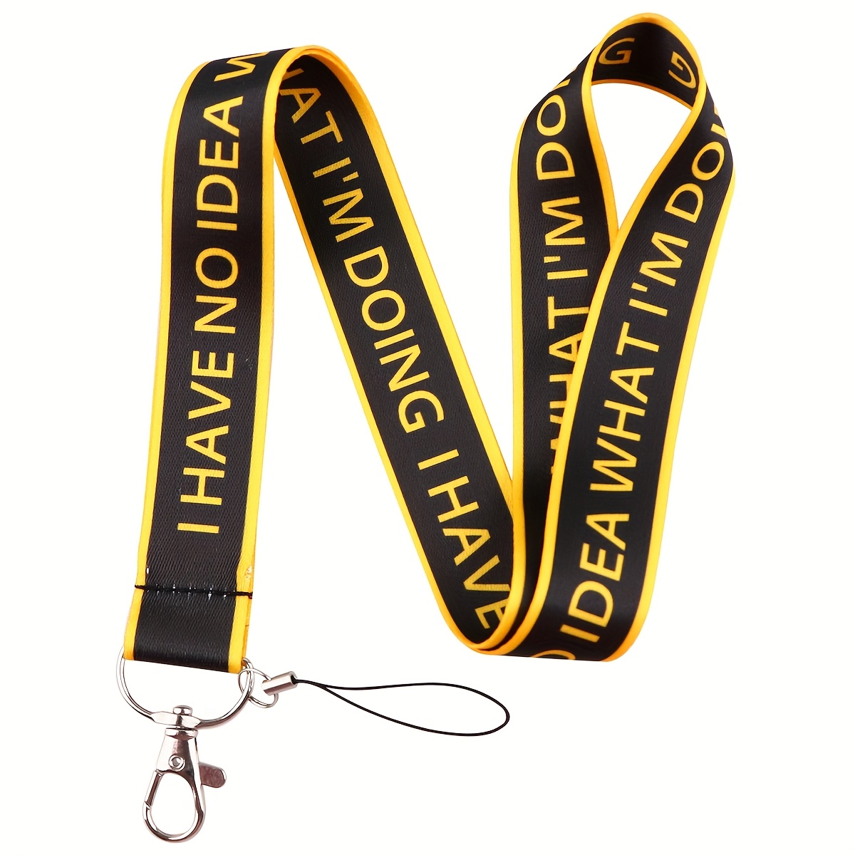 TEMU 1 porte-clés avec cordon "'T " - Porte-carte d'identité fantaisie noir et jaune avec dragonne réglable, accessoires pour téléphone portable,