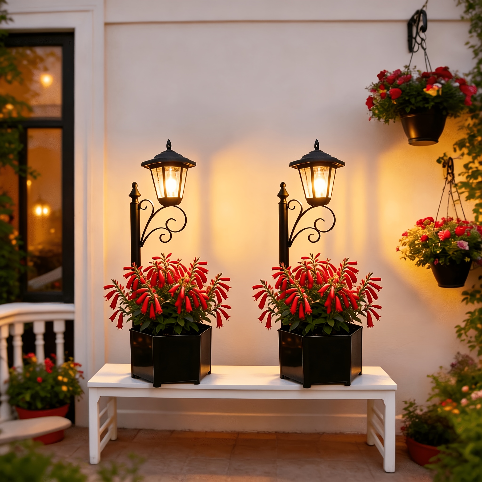 2pcs solar planter with light 2 in 1 outdoor garden flower pot auto on at dusk for pathway patio porch decor 28 74 inch height