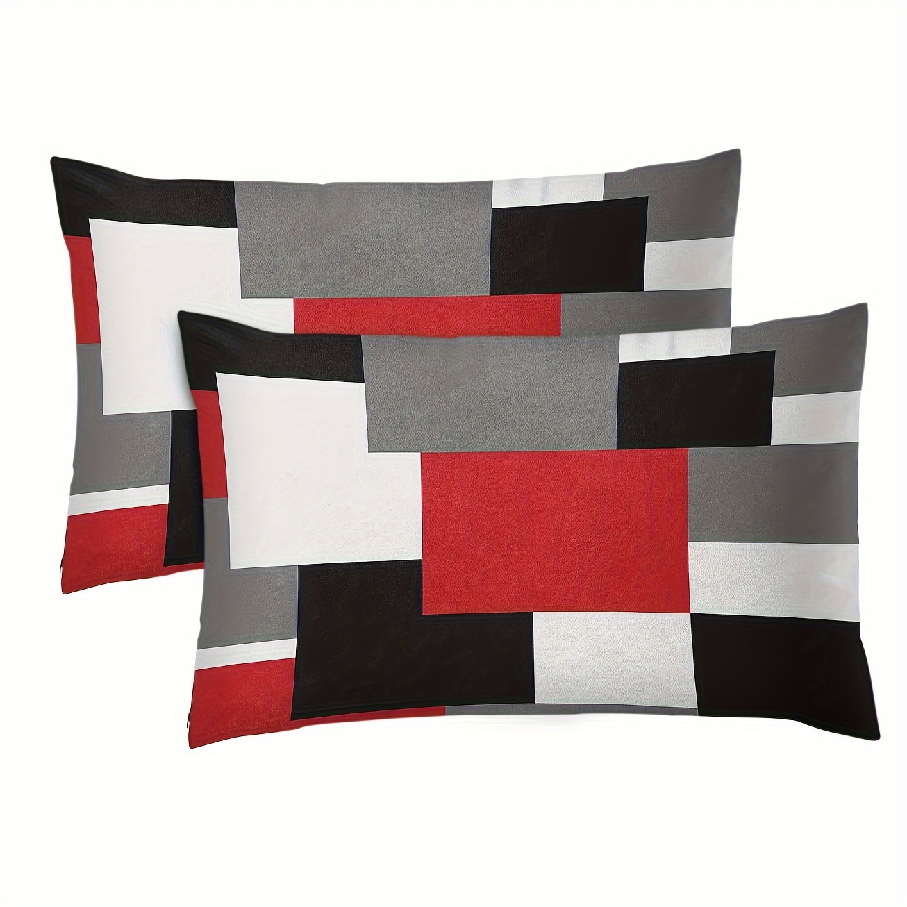 

2pcs Red Black And Grey Short Plush Throw Pillow Covers Geometric Modern Abstract Painting Decorative Pillow Cases Home Decor Standard Rectangle, No Pillow Insert, 12 X 20 Inch