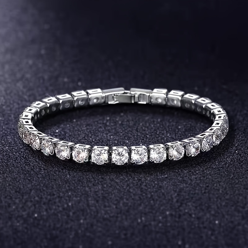 

Moissanite Tennis Bracelet For Women And Men, 925 Silver Round Chain Sparklingsolitaire Precious Birthday Valentine's Day Wedding Christmas Brides Jewelry Gift Teen Girl Women