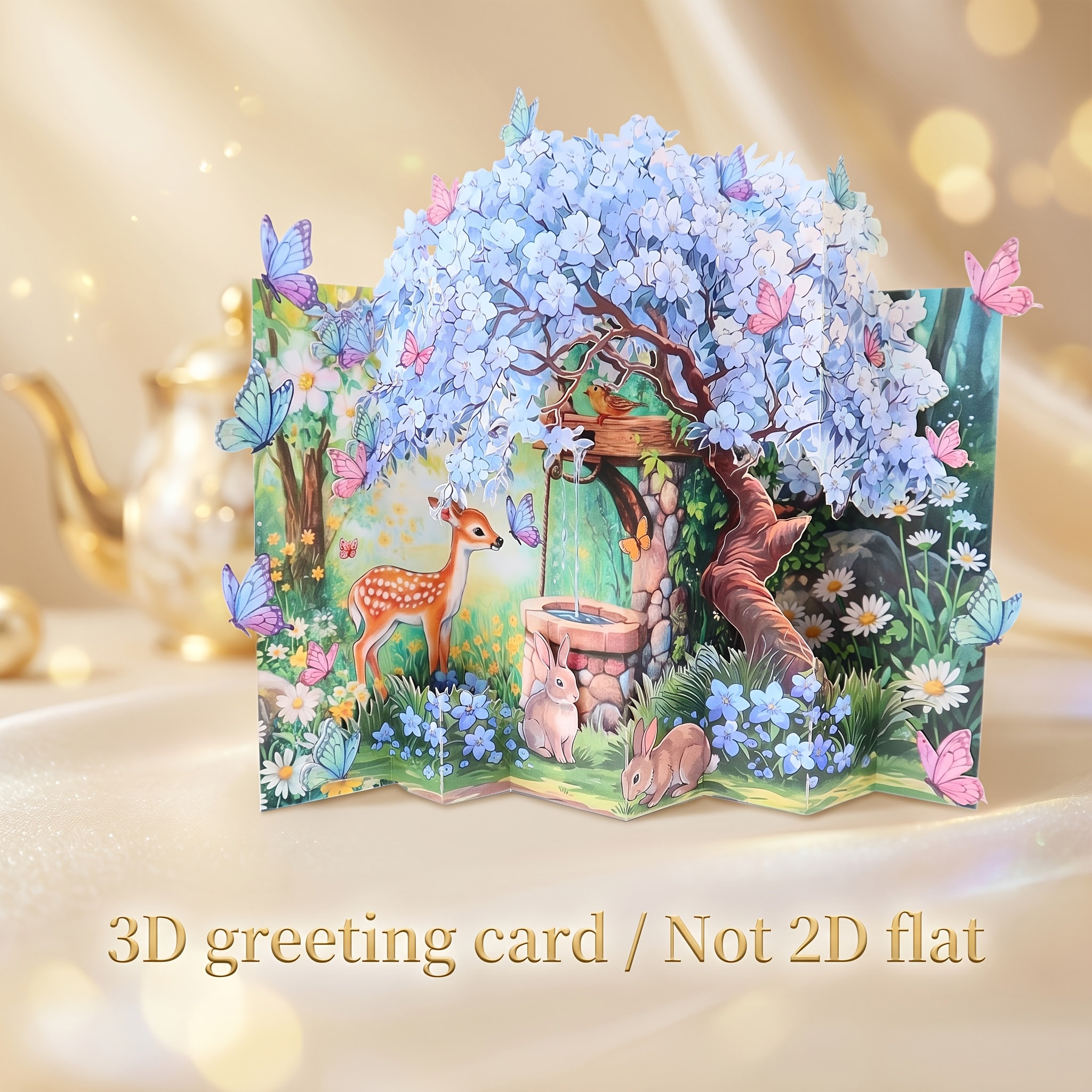 TEMU 3d Pop-up Forest Deer Greeting Card With Envelope, Handmade Tale Style Laser Cut Design, Suitable For Birthday, Christmas, Mother's Day, Thank