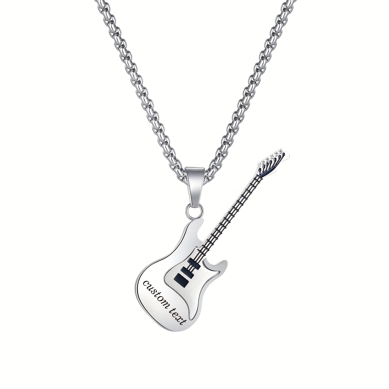 TEMU A Custom Titanium 316l 316l Stainless Steel Guitar-shaped Pendant Necklace Made Of Unique 316l 316l Stainless Steel, Which Engraved With Names