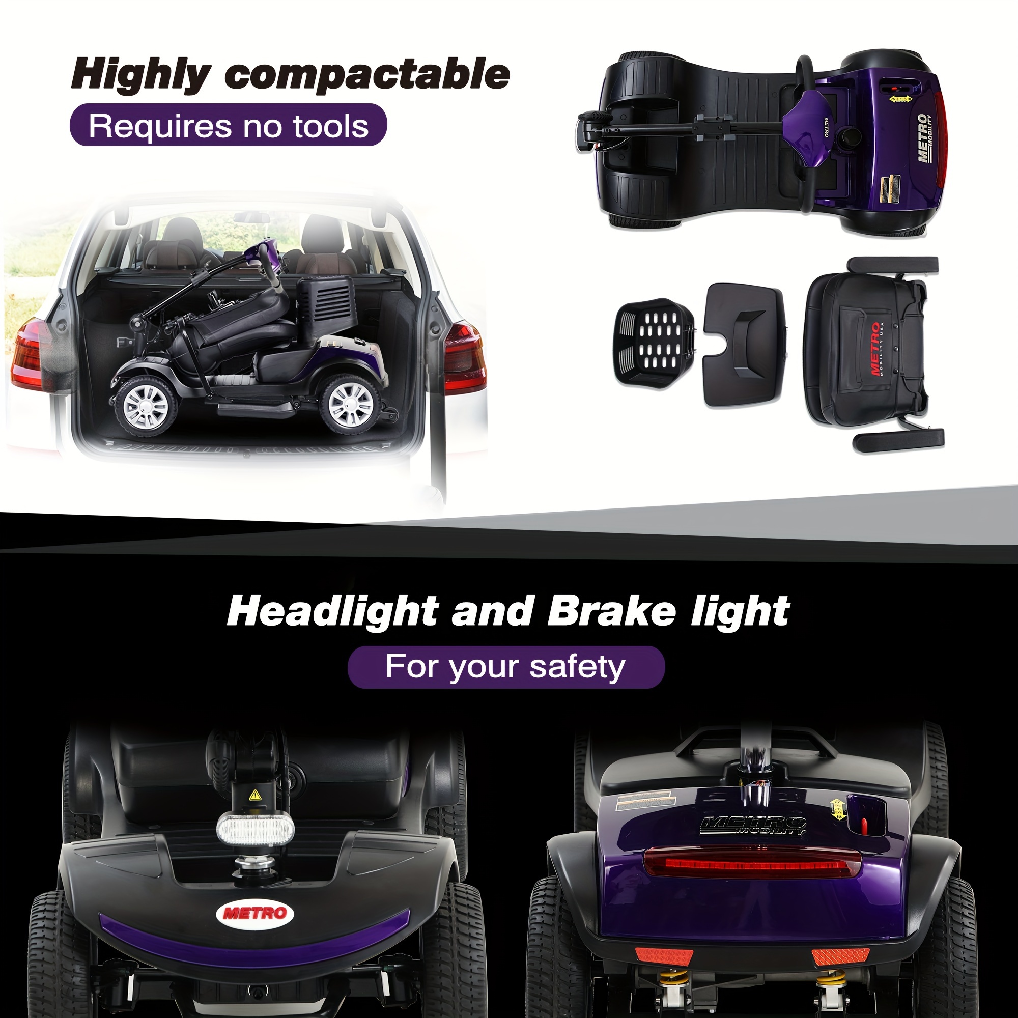 Folding Mobility Scooter, Electromagnetic Brake 4 Wheel Mobility ...