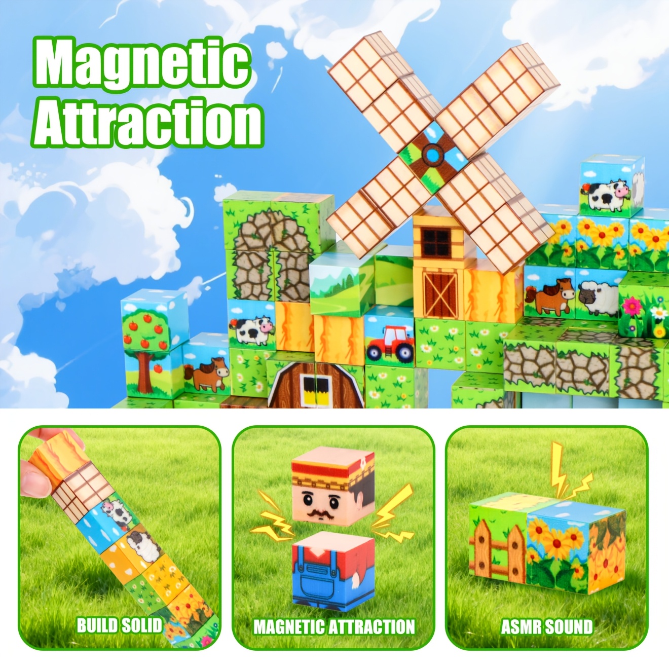 200pcs ZHENFINITY Magnetic Building Cubes, Dual-Scene Series