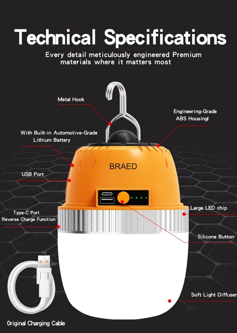 rechargeable led camping lantern camping essentials long lasting 4   camping   bank lantern flashlight for camping emergency power outages Product details 2