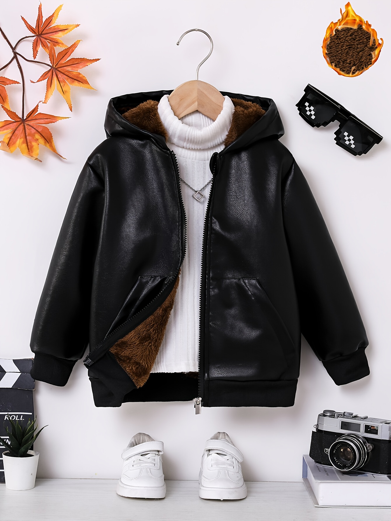Fur Lined Faux Fur Black Leather Jacket Womens Black Faux Leather Faux Fur Belted Jacket –