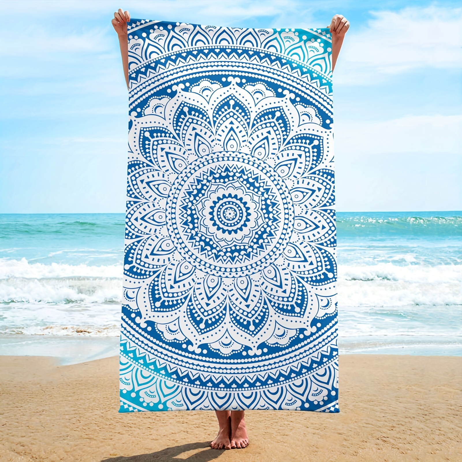 

1pc Mandala Pattern Beach Towel, Quick Drying Absorbent Beach Towel, Soft Beach Blanket, For Outdoor Travel Camping Swimming Yoga, Beach Essentials