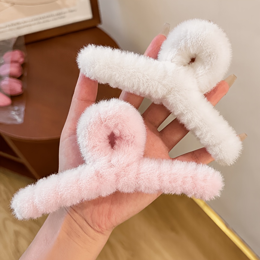 TEMU Lot de 2 pinces à cheveux duveteuses automne/hiver, pinces à griffes mignonnes et douces pour l'arrière de , accessoires pour cheveux grandes