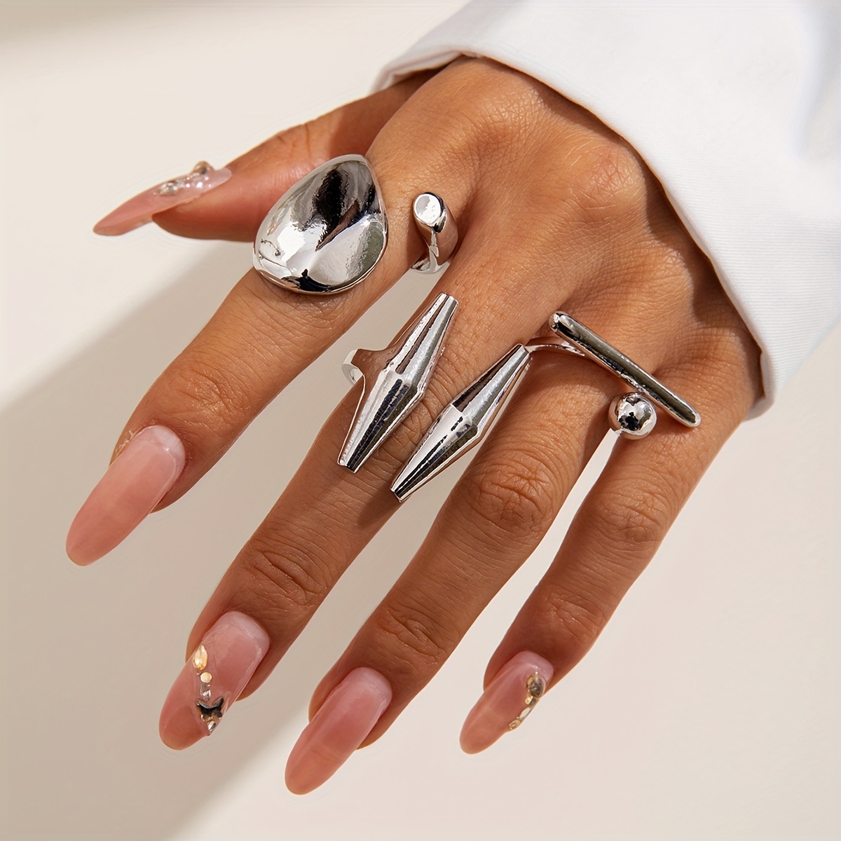 3pcs Set, Stylish And Unique, Metallic Glossy Open-ring Set, Geometric Irregular Ring Set, Suitable As A Gift For At Parties And Banquets