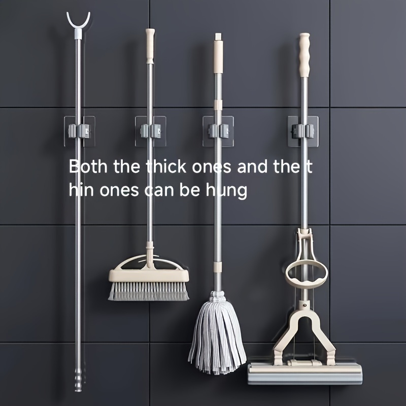 6-pack Wall-mounted Broom Holders, Self-adhesive Mop Racks For Cleaning Tool Storage, Space-saving Hooks For Kitchen, Bathroom & Laundry Room, Rust-proof Plastic, , Utility Hooks