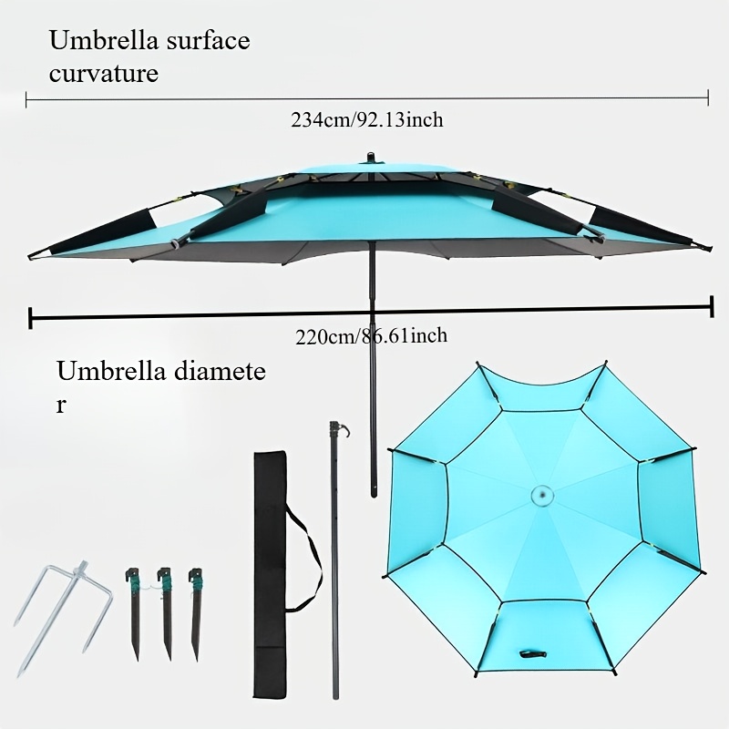 Extra Large 2m-2.4m Outdoor Umbrella with Turquoise Canopy & Frame - 360° Adjustable Sun Shade, Heavy-Duty Rectangular Beach Umbrella for Pool, Patio, Balcony, Lake - Easy-Clean Fabric, Sturdy Base Compatible (Grey/Black Frame, Multi-Color Options Available) - Ideal for Fishing, Outdoor Gatherings, and Large Spaces - Classic Design with Wide Coverage, Patio Umbrella, Parasol, Picnic Umbrella For Outdoors, Out Door Large Umbrella, Shade Umbrellas For Plants, Pool Umbrella,