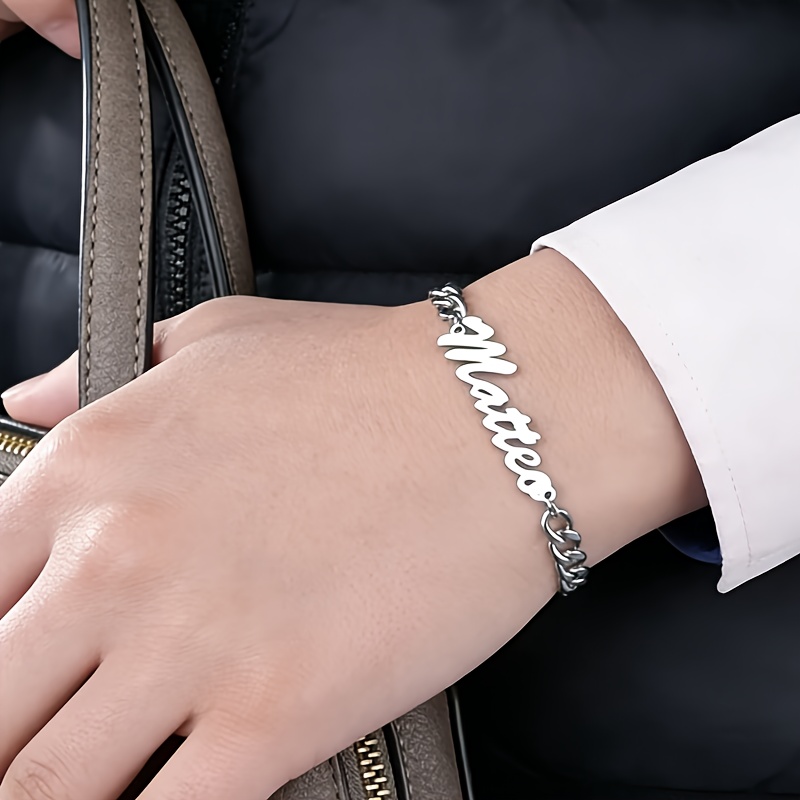 E-shop 1 Stück Personalisiertes Namensarmband, 304 Edelstahl Barrenkette, Individuell Verstellbares Anhängerarmband, Personalisierter Namenschmuck,