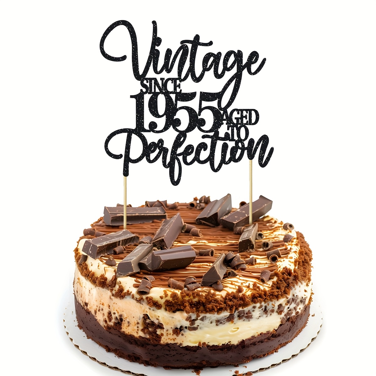 

1pc Vintage Since 1955 Aged To Cake Topper - Celebrating 70th Birthday Or 70th Anniversary Party Decoration