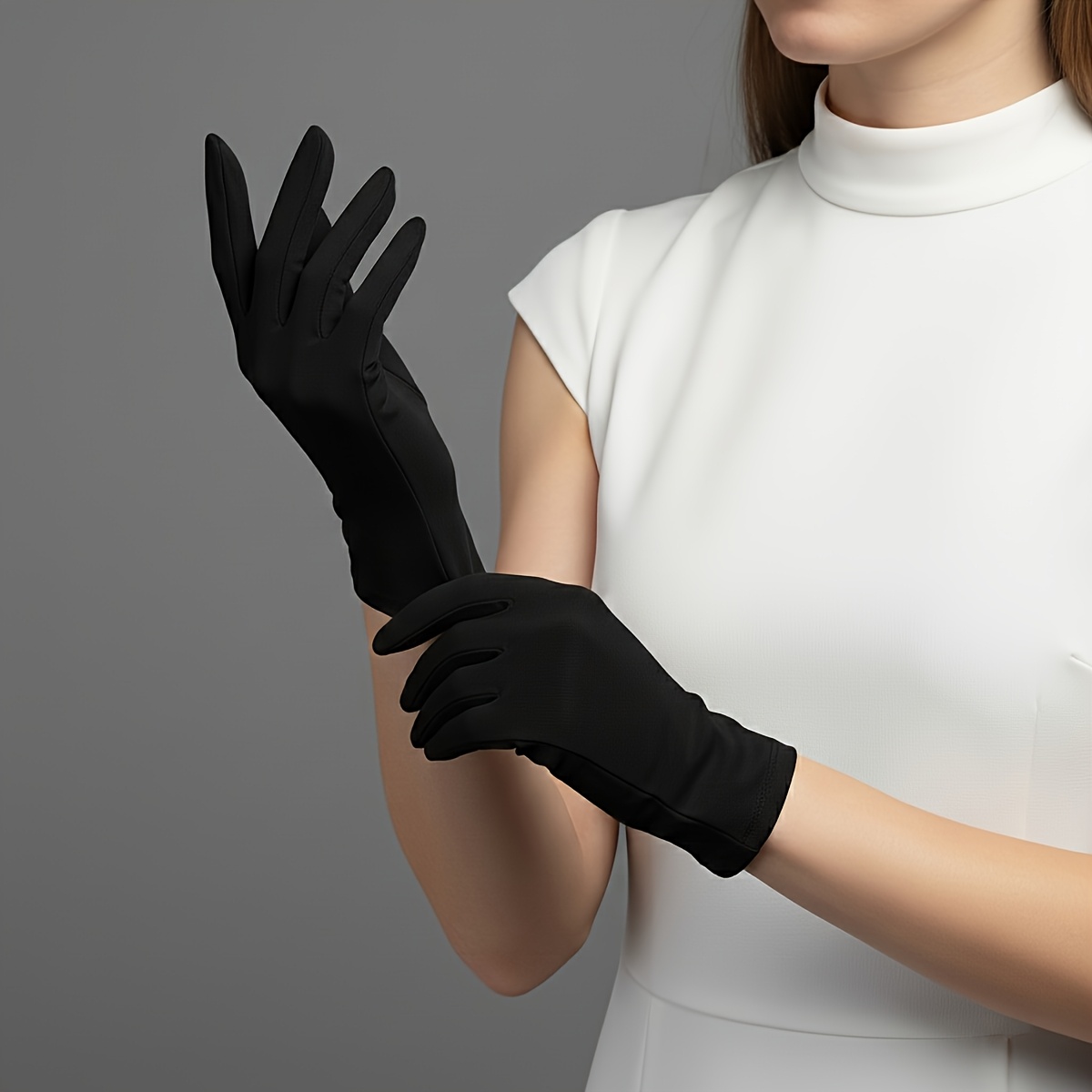 TEMU Elegant Short Black Gloves For Women, Made Of High-quality Smooth Elastic Material, Comfortable And Breathable, Suitable For Driving, Evening
