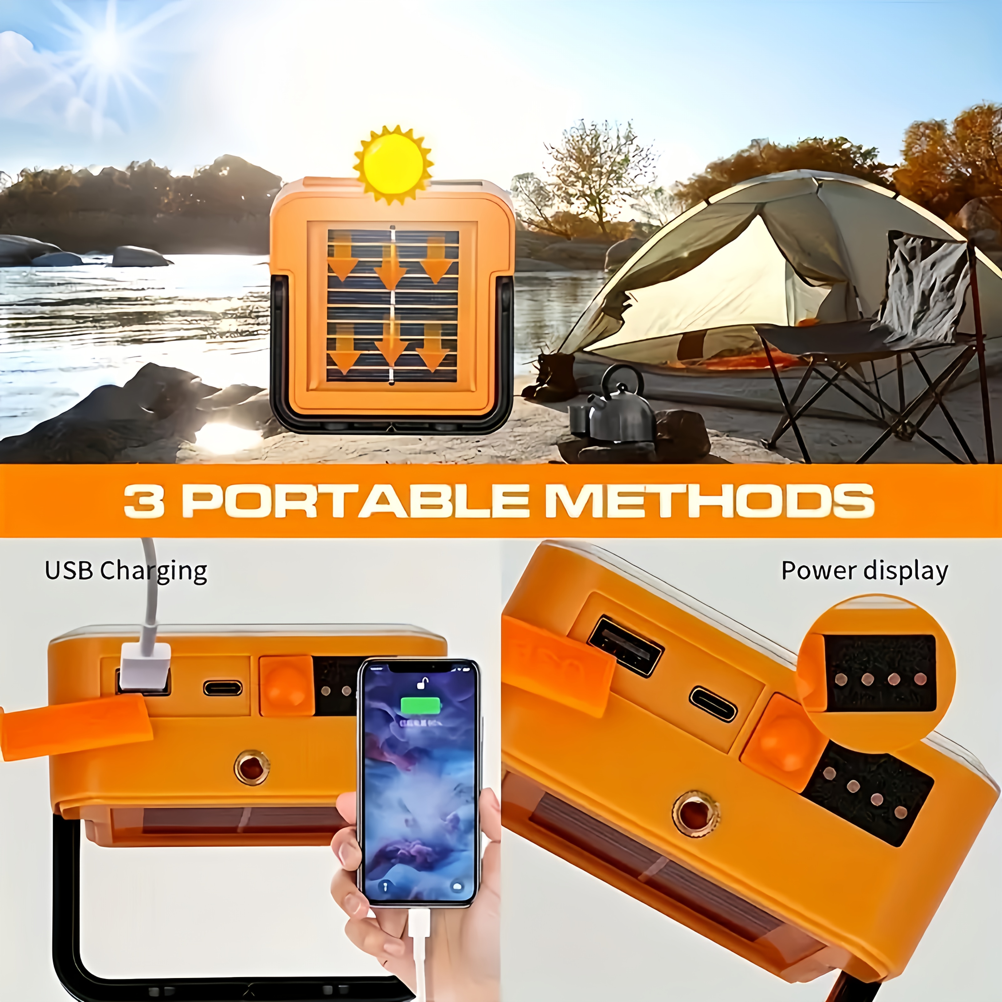 Solar Camping Lights Outdoor Portable Rechargeable Solar Flood Light LED Reflector Rechargeable Projector Floodlight Construction Lamp