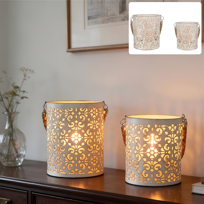 Image of 1 Set Of 2pcs Creative Basket Candle Holder Set Home Table Centerpiece Decoration, Living Room Ambiance Decor, Bedroom Shelf Decorative Piece (candle Not Included)