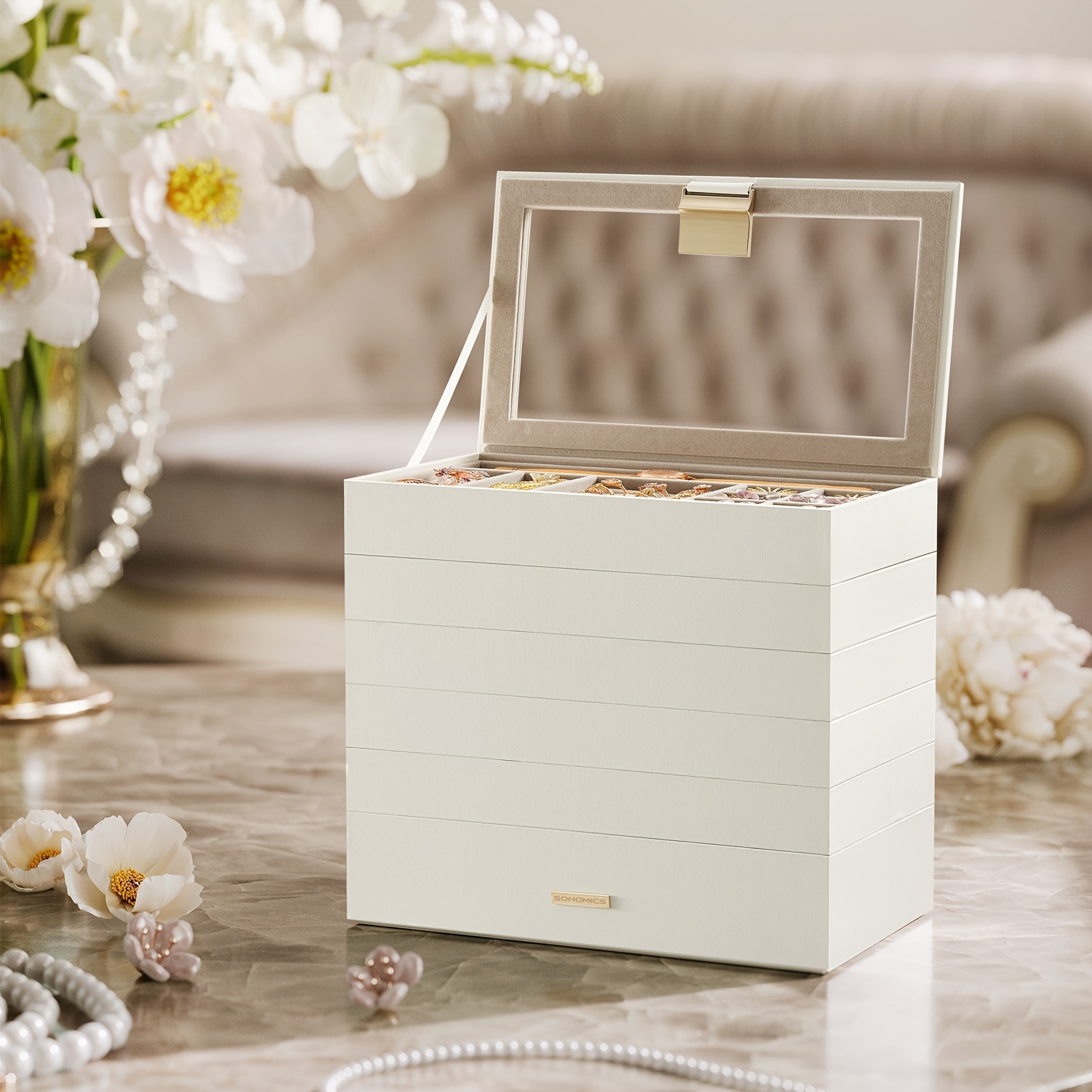 TEMU Songmics Stackable Jewelry Trays, Drawer Jewelry Organizer, 6-tier Jewelry Box, Jewelry Boxes