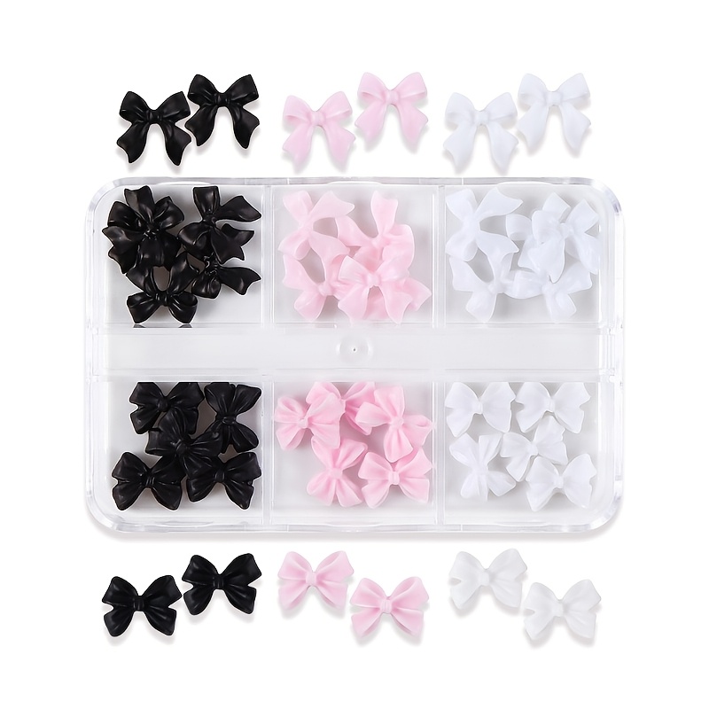 30pcs Colorful Bow Nail Charms Set - 3d Resin Mixed Colors, Cute White Black Pink Rhinestones For Diy Manicure Decorations