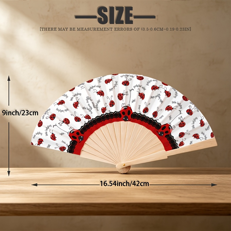 TEMU ["Éventail Pliant en Bois de 23 cm] Éventail Pliant Léger à Imprimé Coccinelle à , Éventail Pliant en Bois pour Refroidissement , Ambiance de