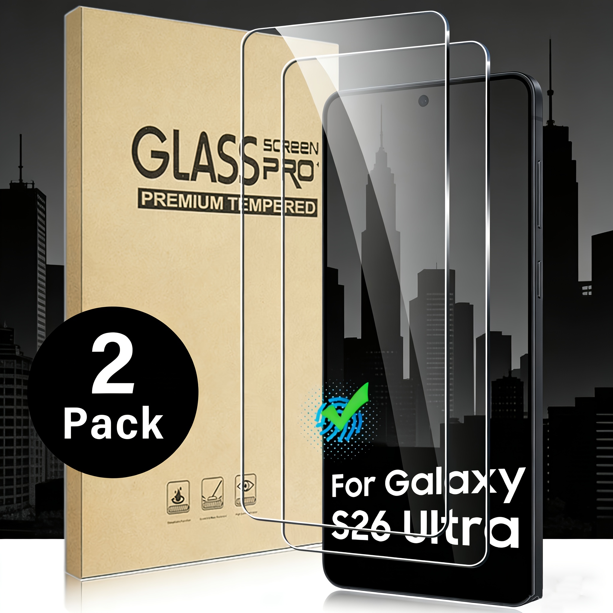 E-shop Passend für for Samsung Galaxy S26 Ultra/S26+ Plus/S26 Schutzglas-Set (2er-Pack), kompatible Modelle, unterstützt Fingerabdruck-Entsperrung,