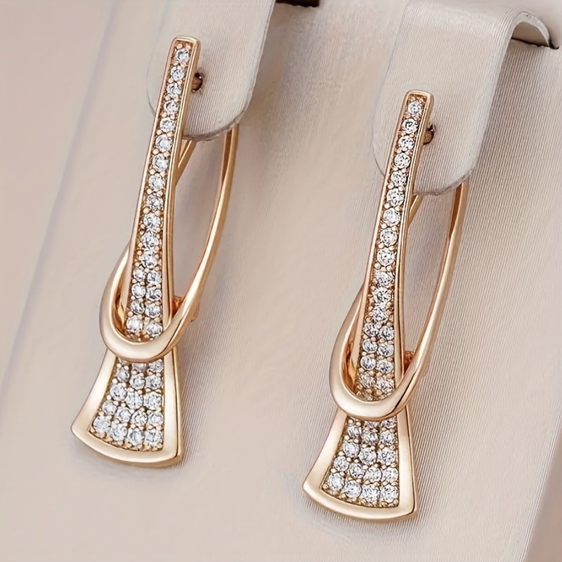 TEMU 1 Pair Of Women's Fashion Dangle Earrings Set With Synthetic Synthetic Zirconia Geometric Ladies' Banquet Temperament Earrings Suitable For Daily Casual Party Wear