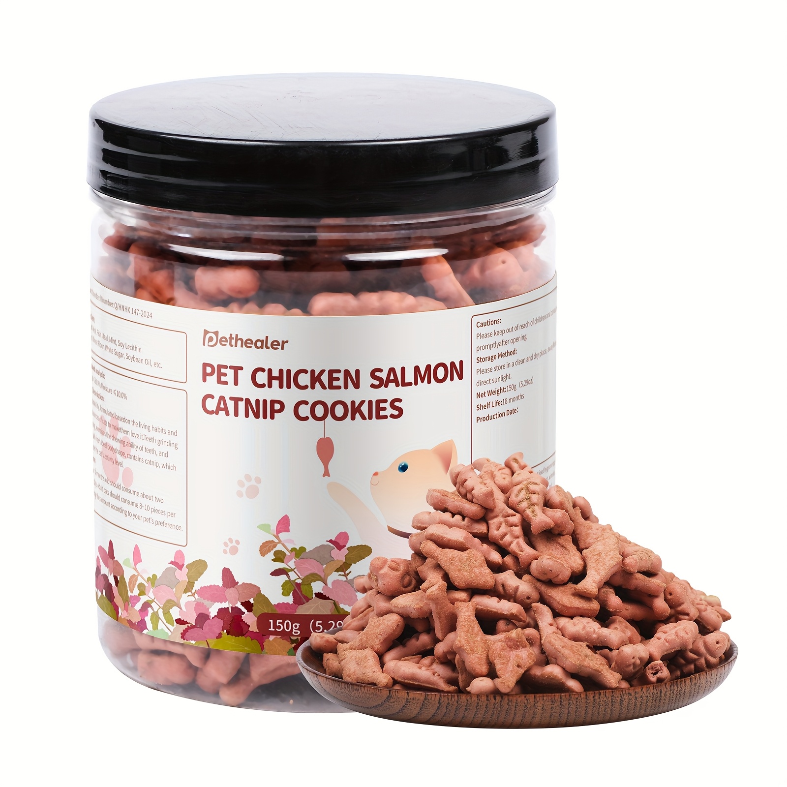 TEMU Catnip Cookie, Chicken Salmon Flavor, Pet Cookie, , Weight , Dental Health, Fish Shape, With Catnip Aroma, Suitable For Indoor Cat Snacks