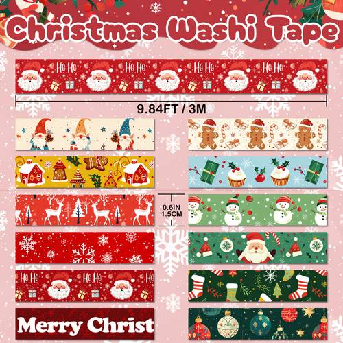 christmas themed washi tape set featuring santa claus and gnomes along with reindeer masking tape suitable for stationery scrapbooking crafts and gift wrapping