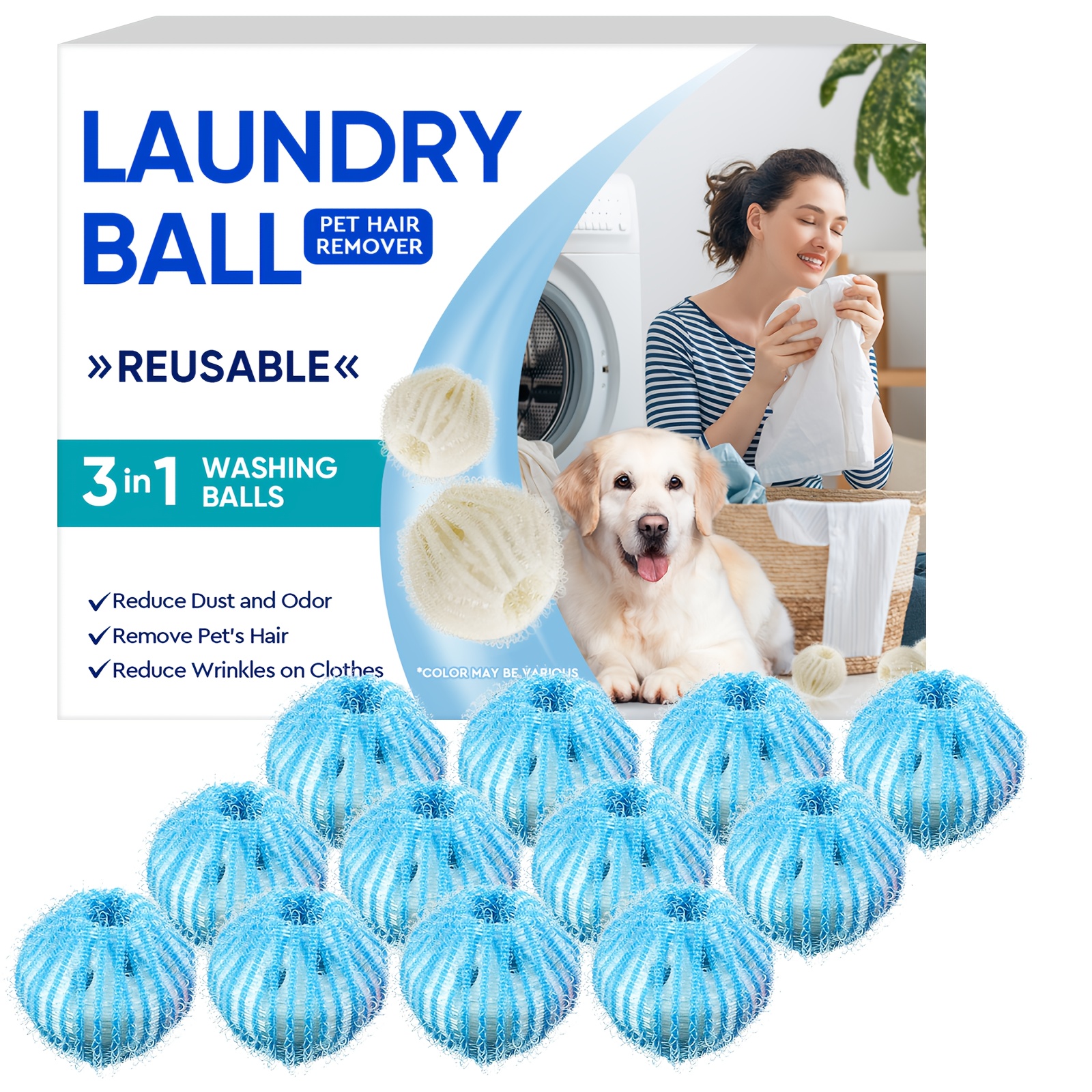 

12 Reusable Pet Hair Removal Balls, Pet Laundry Balls (for Washing Machine Supplies)