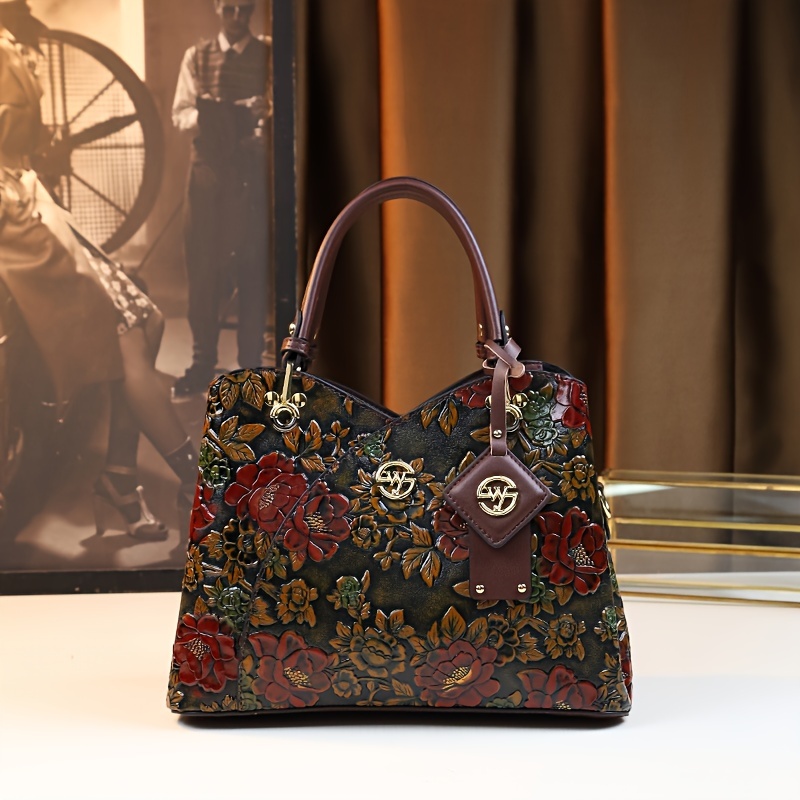 vintage floral pattern handbag with zipper closure elegant and stylish handbag for women Product details 7