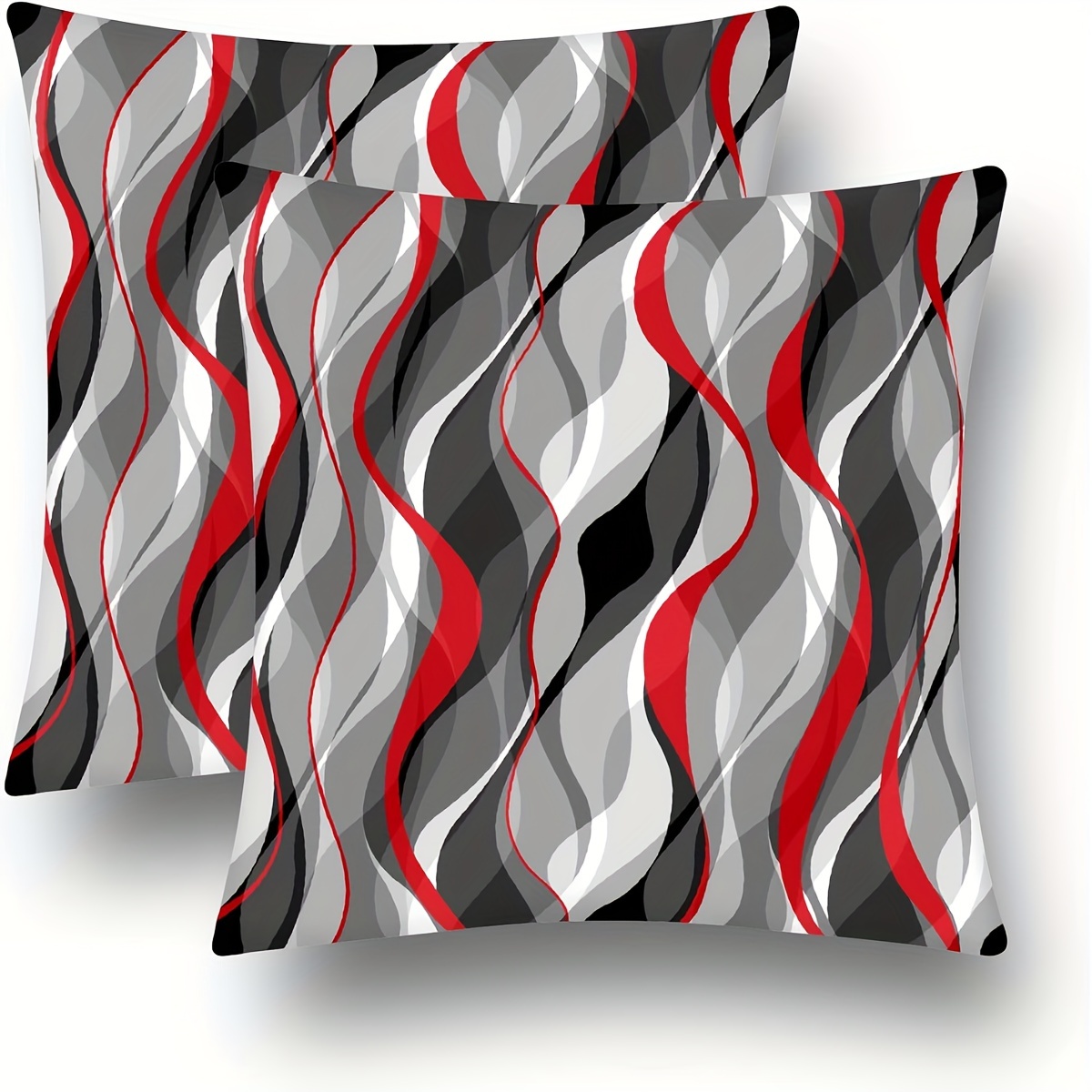 

2pcs, Modern Geometric Pillow Covers, Black, Red & Gray Abstract Art Cushion Cases, Contemporary Style, 18x18 Inches, Home Sofa Decor, Outdoor Pillow Shams (pillow Inserts Not Included)