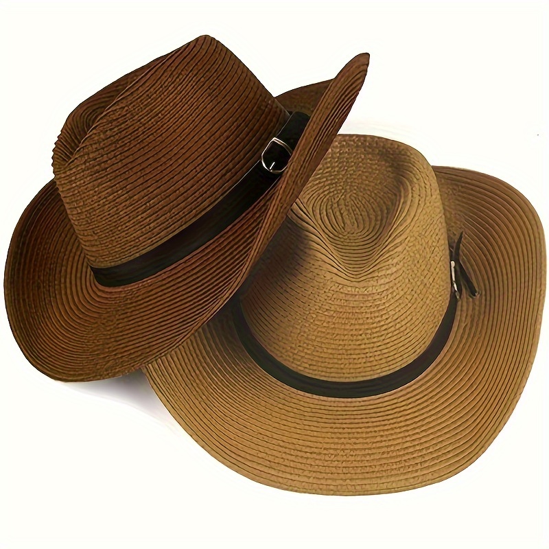 

1pc Breathable Curved Brim Straw Sun Hat, Outdoor Summer Casual Cowboy Hat, For Outdoor Work And Travel