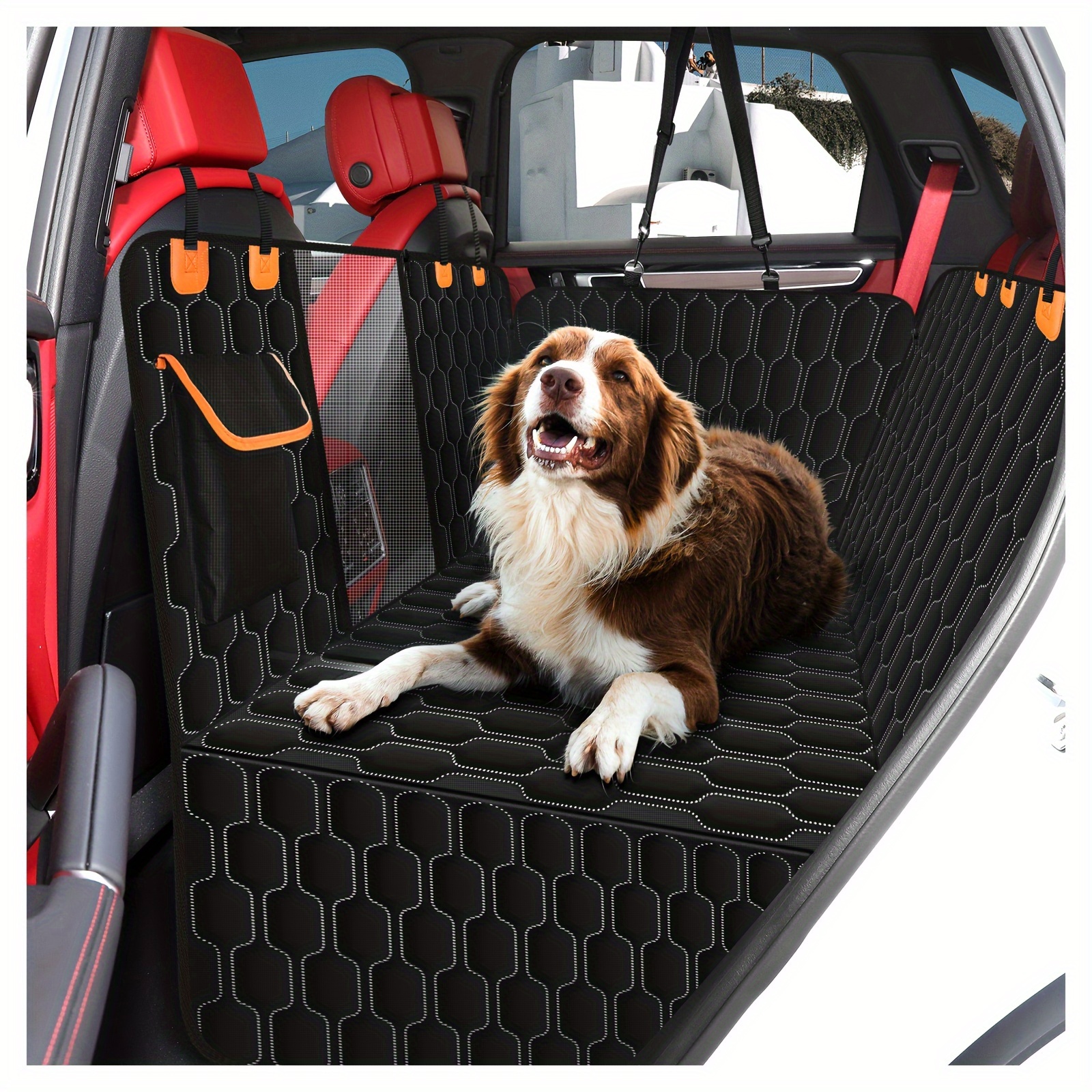 

Back Seat Dog Car Seat Cover, Large Dog Medium Dog, Waterproof With Mesh Window And Storage Pocket, Durable Scratch-proof And Non-slip Back Seat Dog Car Hammock, Universal Size Fits Car/truck/suv