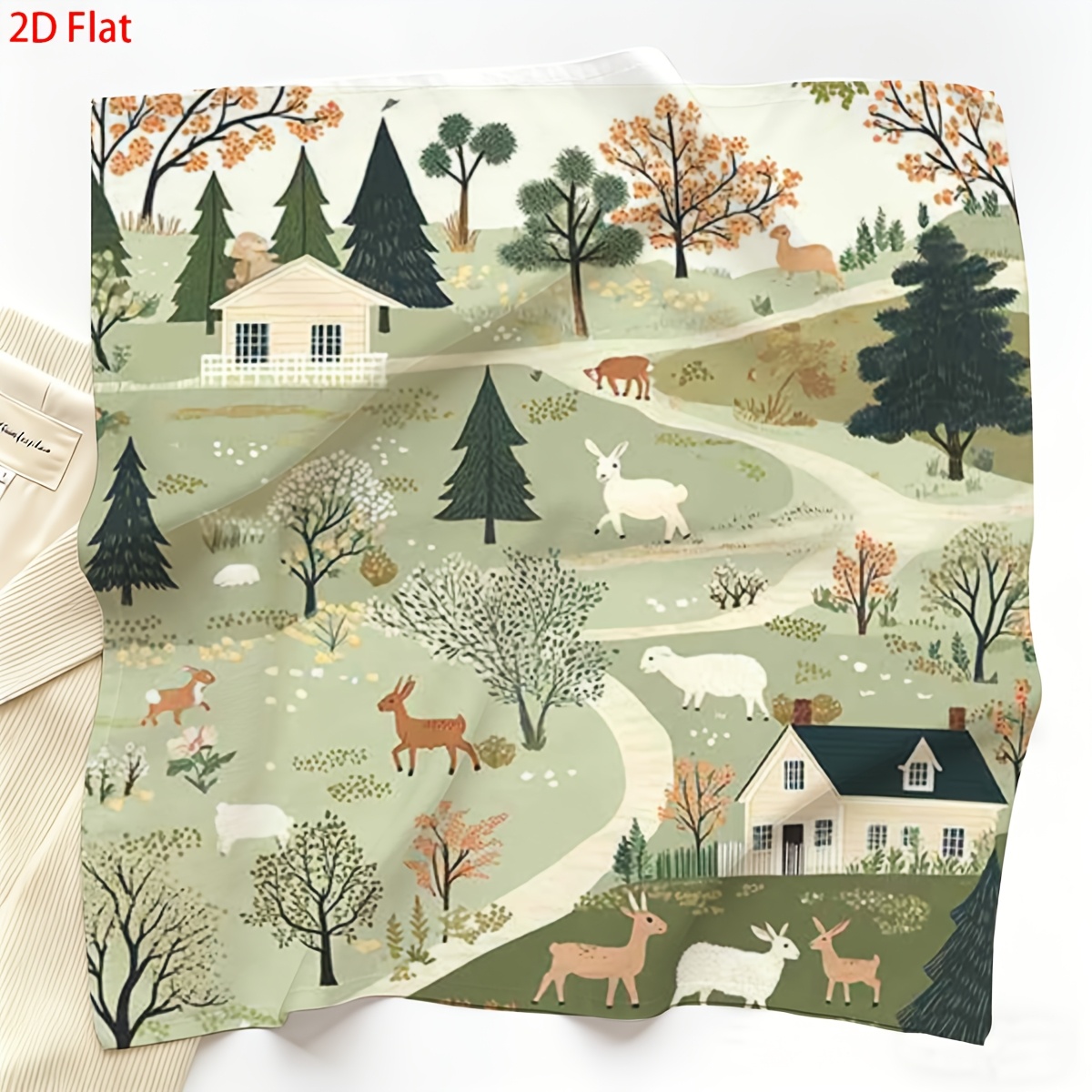 TEMU 2d Flat, 1pc 1pcs Women's Pastoral Countryside Scarf - Shawl Suitable For Travel, Themed Parties, Reusable Machine Washable Suitable For Easter