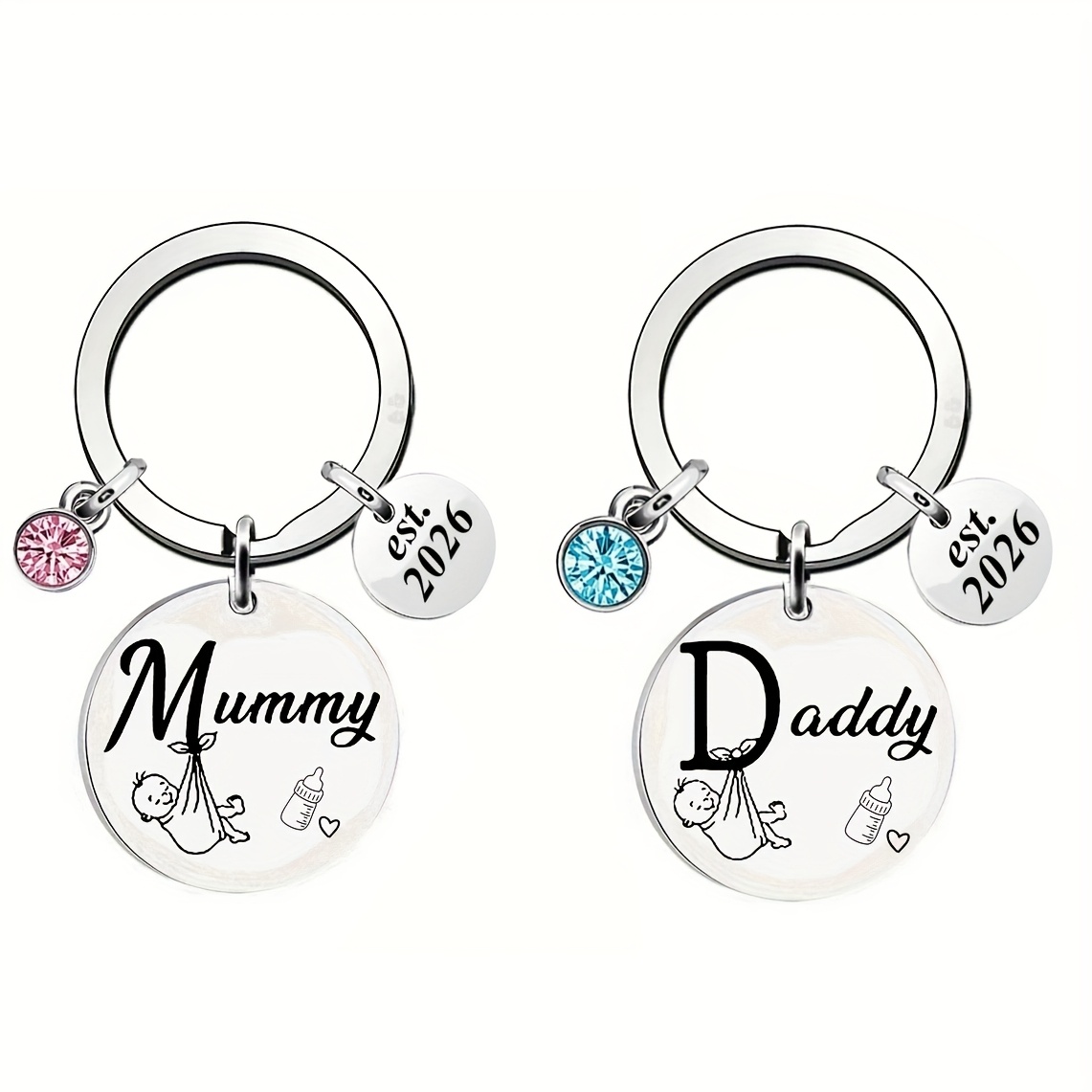 Image of Zimoxuan 2pcs/set & Daddy 2026... Keyring Gifts Personalised For New Parents Mum And Dad Gifts