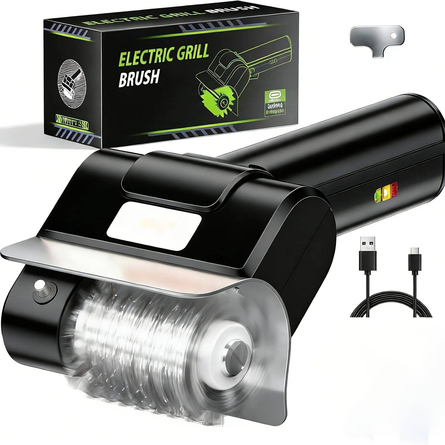 TEMU Cordless Electric Grill Brush, 800 Rpm Rotating Grill Cleaner, 2000mah Rechargeable Battery, 304 Stainless Steel Bristles Bbq Cleaning Tool,