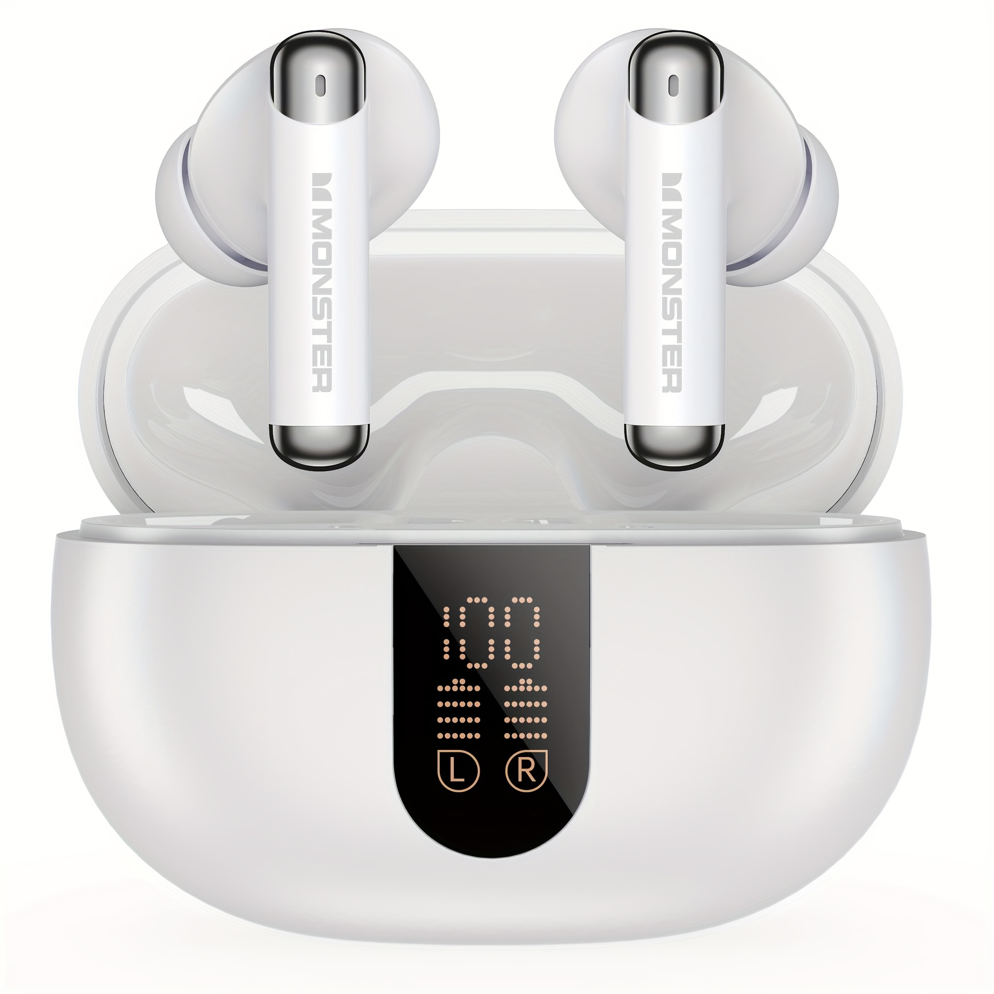 TEMU Écouteurs Fil Monster, Casque Stéréo avec Micro Réducteur de Bruit et Affichage LED, Micro Intégré pour Appels Clairs, Écouteurs Fil pour
