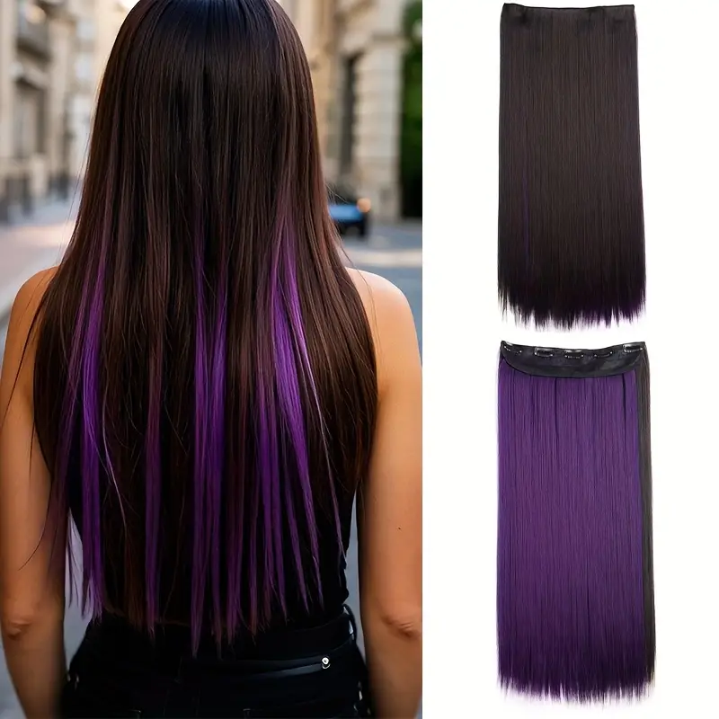 1pc vibrant clip in hair extensions with 5 clips long straight heat resistant synthetic fiber hairpiece for women adds volume length for hair extensions for women versatile hairpiece heatresistant hair details 8