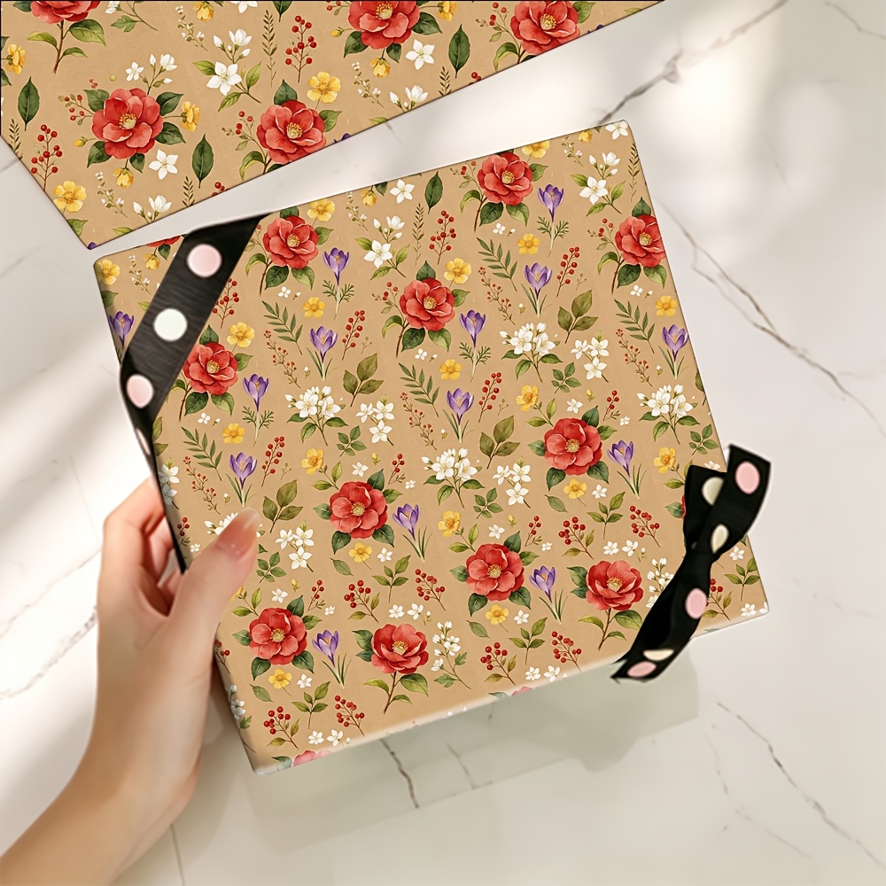 Vintage Floral Christmas Wrapping Paper Roll for Holiday Gifts
