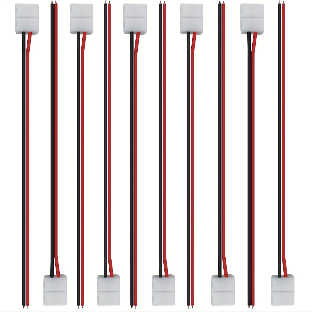 TEMU 10pcs 2-pin Led Strip Connectors With Red Wires - No-solder, Design For 8mm Wide 3528/2835 Flexible Led Light Strips - Ideal For Home, Car, And