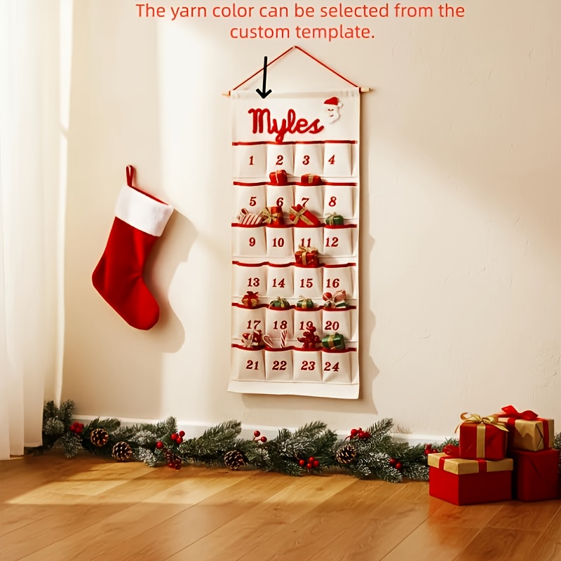 Image of Customized 1pc, Personalized Advent Calendar For Christmas, Hand Embroidery Name Calendar, Christmas Countdown Calendar, Christmas Wall Hanging, Gift And Decoration