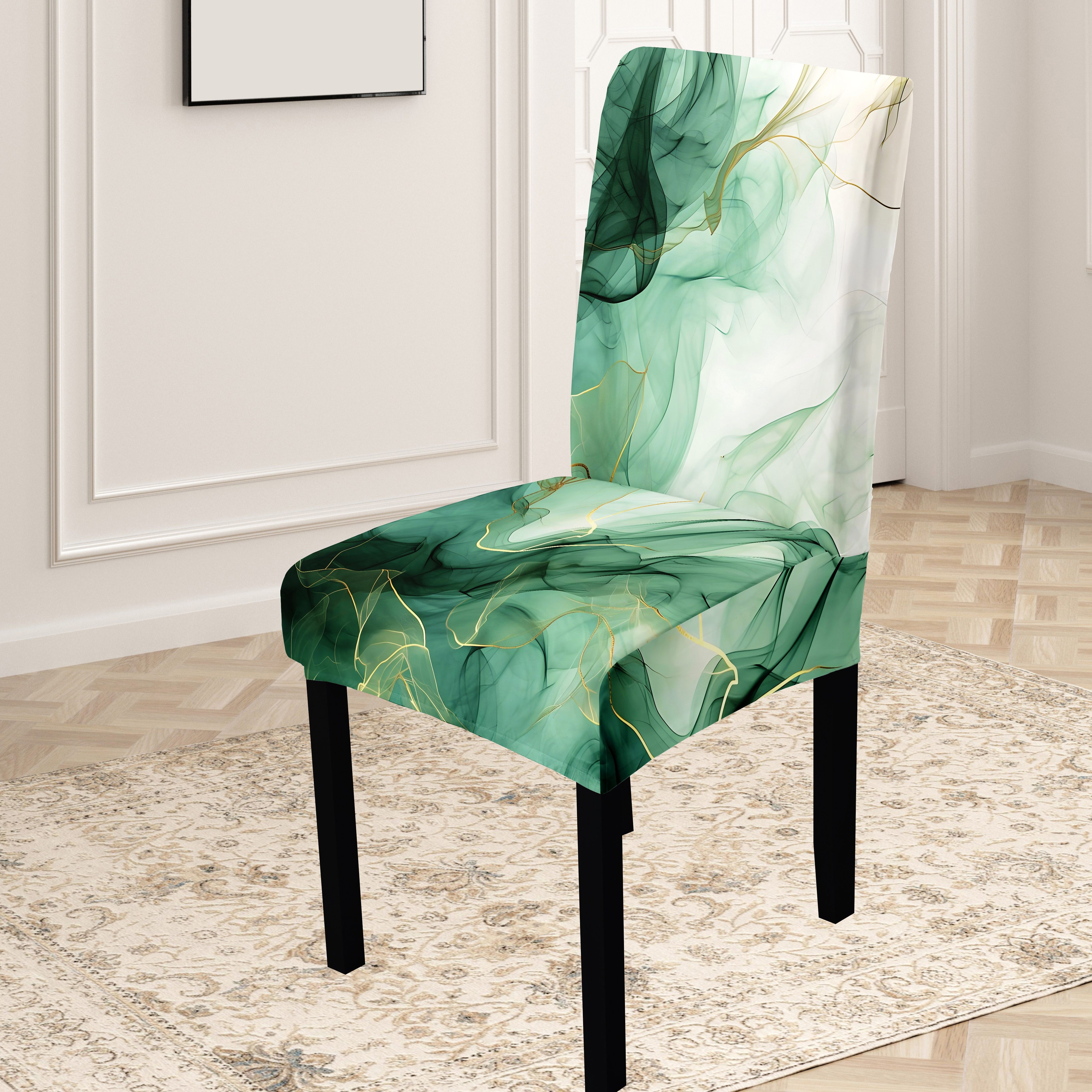 

Glam Style Green Marble Print Chair Slipcovers 4pcs/6pcs - Polyester & Spandex Stretch Chair Covers For Dining Room, Elastic-band Milk Silk Slipcover-grip, Machine Washable, Universal Fit