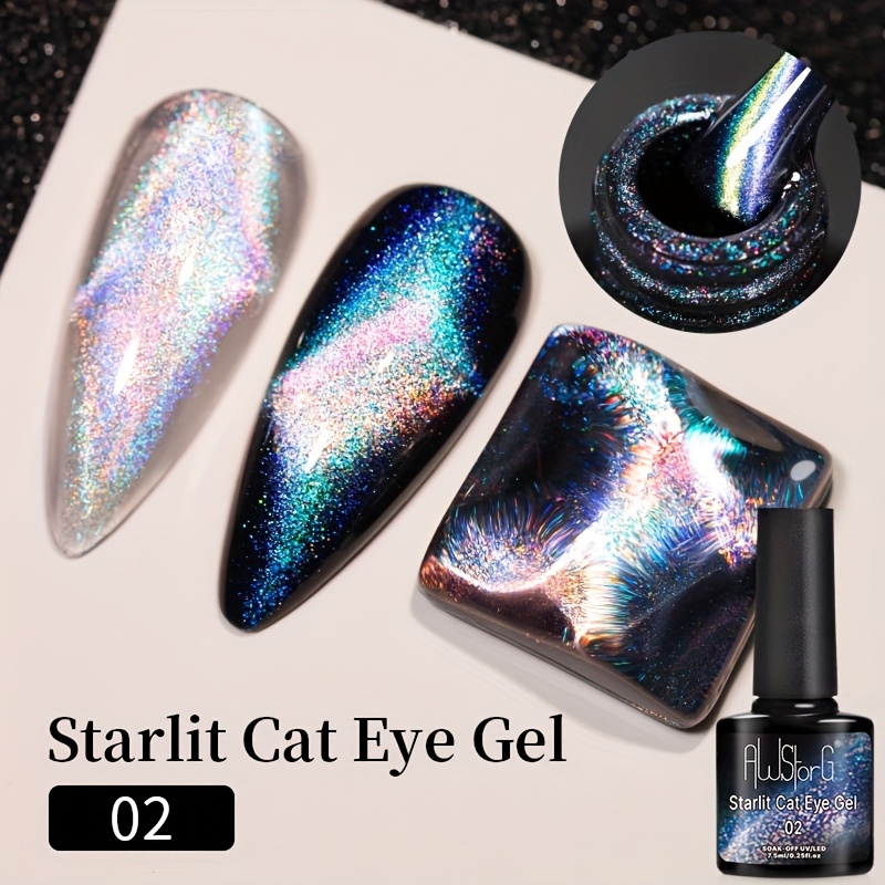 Image of Awstorg 7.5ml Starlit Cat Eye Gel Galaxy Nail Polish Super Black Color Gel Semi Permanent Soak Off Gel Varnish Nail Art Manicure