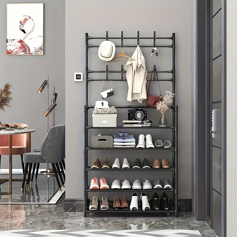 versatile 5 tier metal coat rack freestanding organizer for clothes hats shoes entryway bedroom balcony black details 4