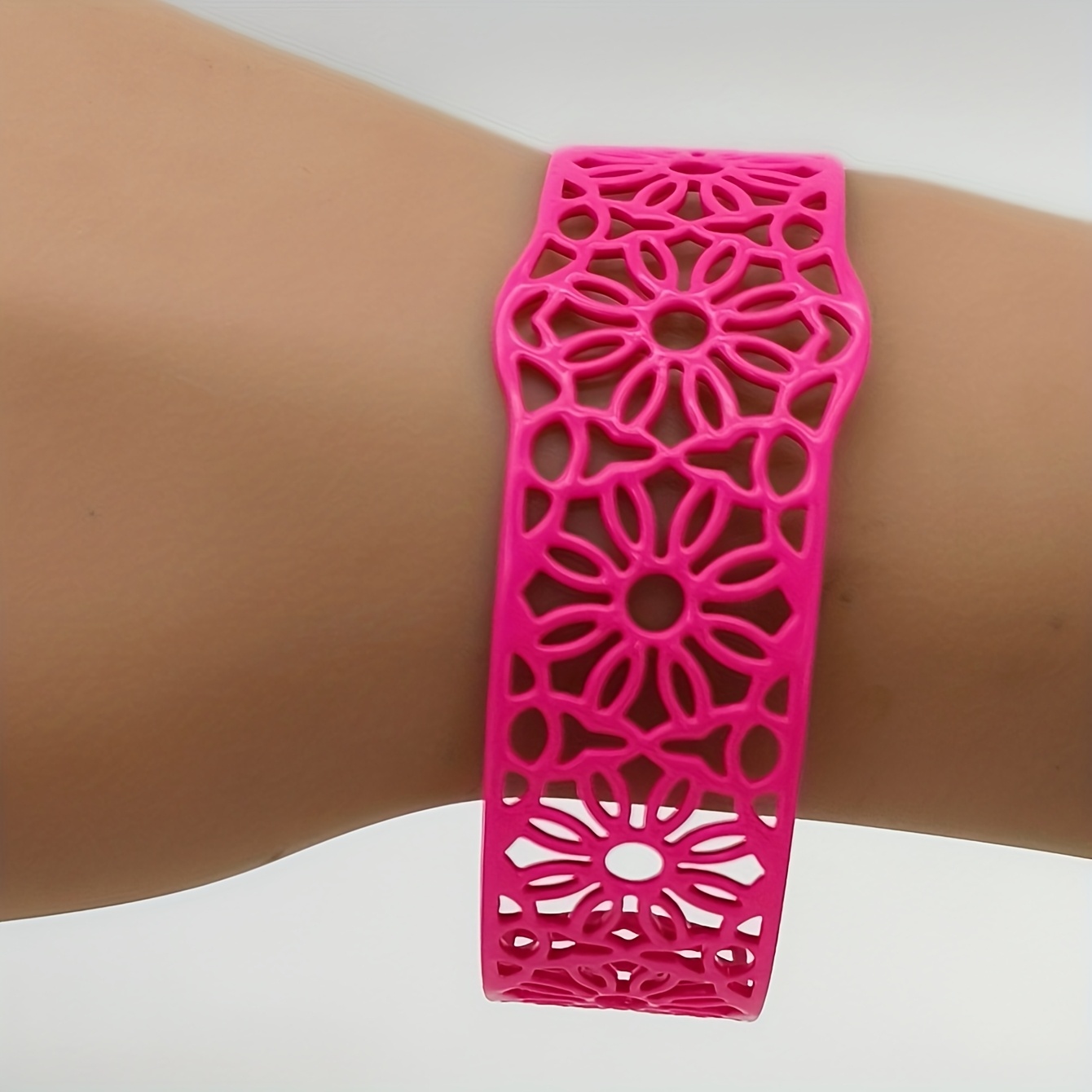 Vintage Geometric Floral Open Bangle Bracelet, Women's Fashion
