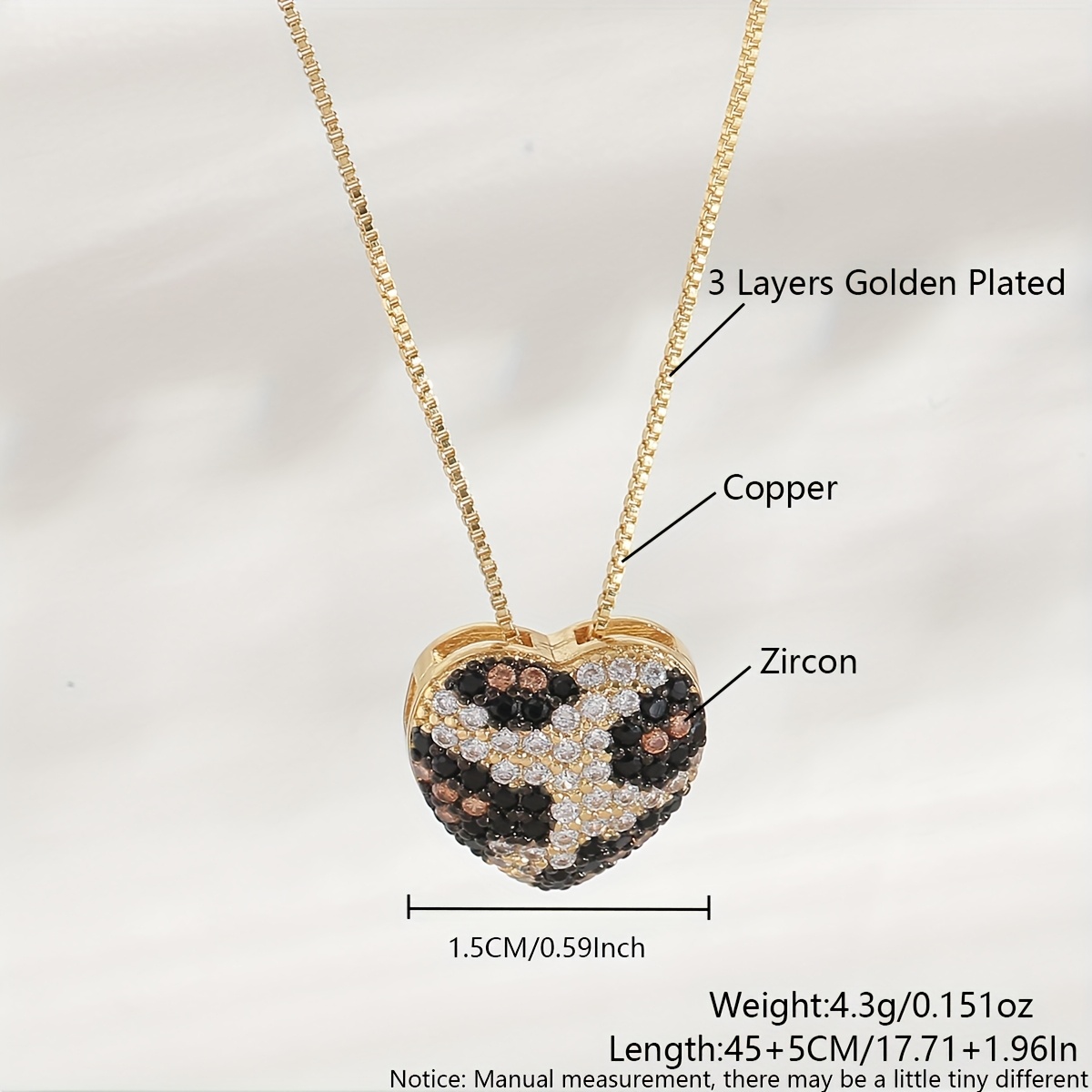 TEMU Collier pendentif élégant et vintage pour femme, 1 pièce, plaqué or , petit pendentif cœur à imprimé léopard, accessoire de bijouterie pour